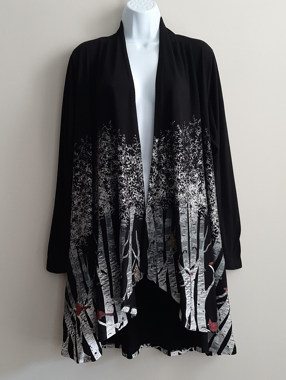 A Walk In The Park Printed Graphic Pattern Cardinal Open Cardigan XL